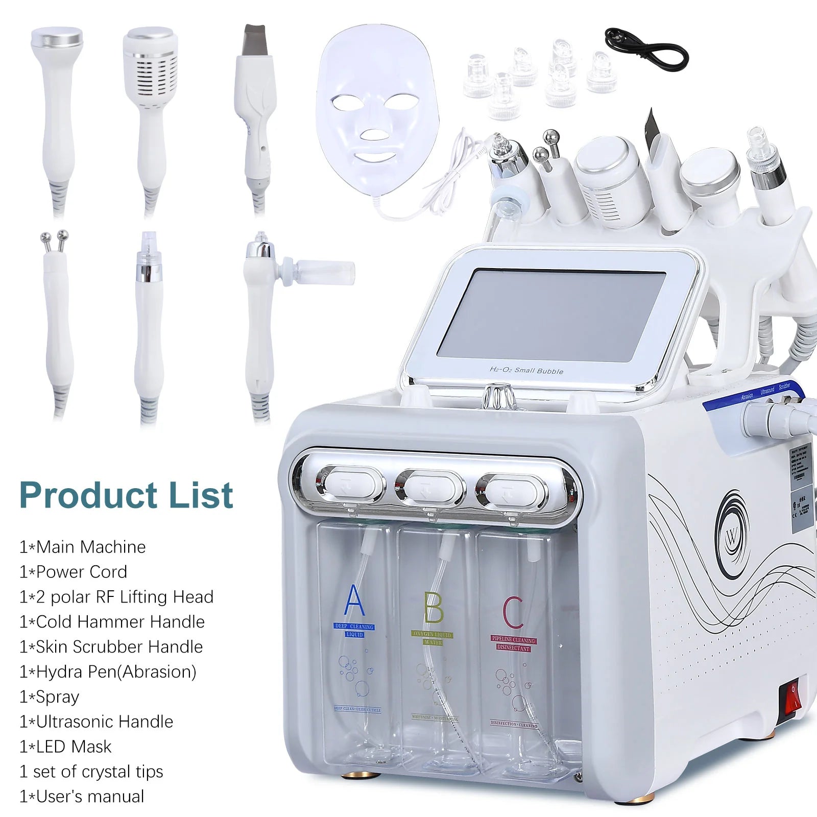 7-in-1 Hydro Aqua Dermabrasion Machine With LED Mask for Beauty Salon and Home