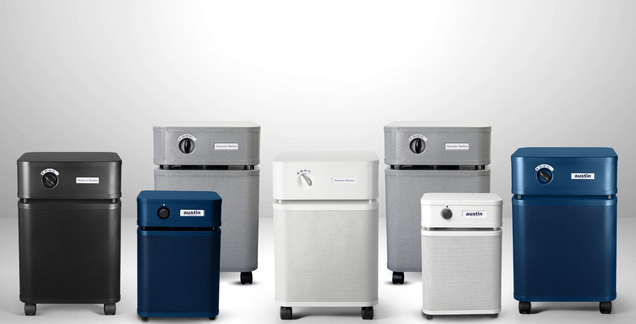 Collection of various air purifiers on a white background
