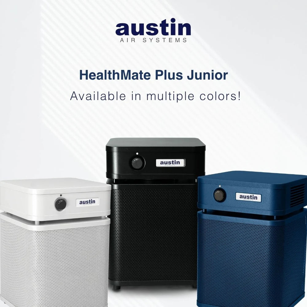 Three air purifiers from Austin Air Systems on a white background with the brand name displayed.