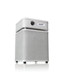 Austin portable air purifier in a metallic silver finish with a perforated front grille and a top control panel, shown on a white background with a soft reflection.