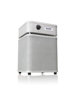 Austin portable air purifier in a metallic silver finish with a perforated front grille and a top control panel, shown on a white background with a soft reflection.