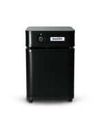 A black Austin portable air purifier with a perforated front grille and a top control panel featuring a dial and the 'austin' brand logo, shown on a white background.