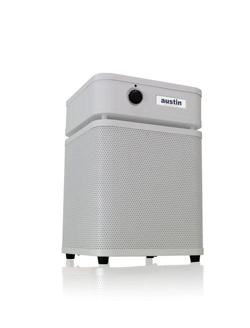 Air purifier with 'austin' branding on a white background