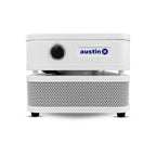 White air purifier with 'austin it' logo on a white background