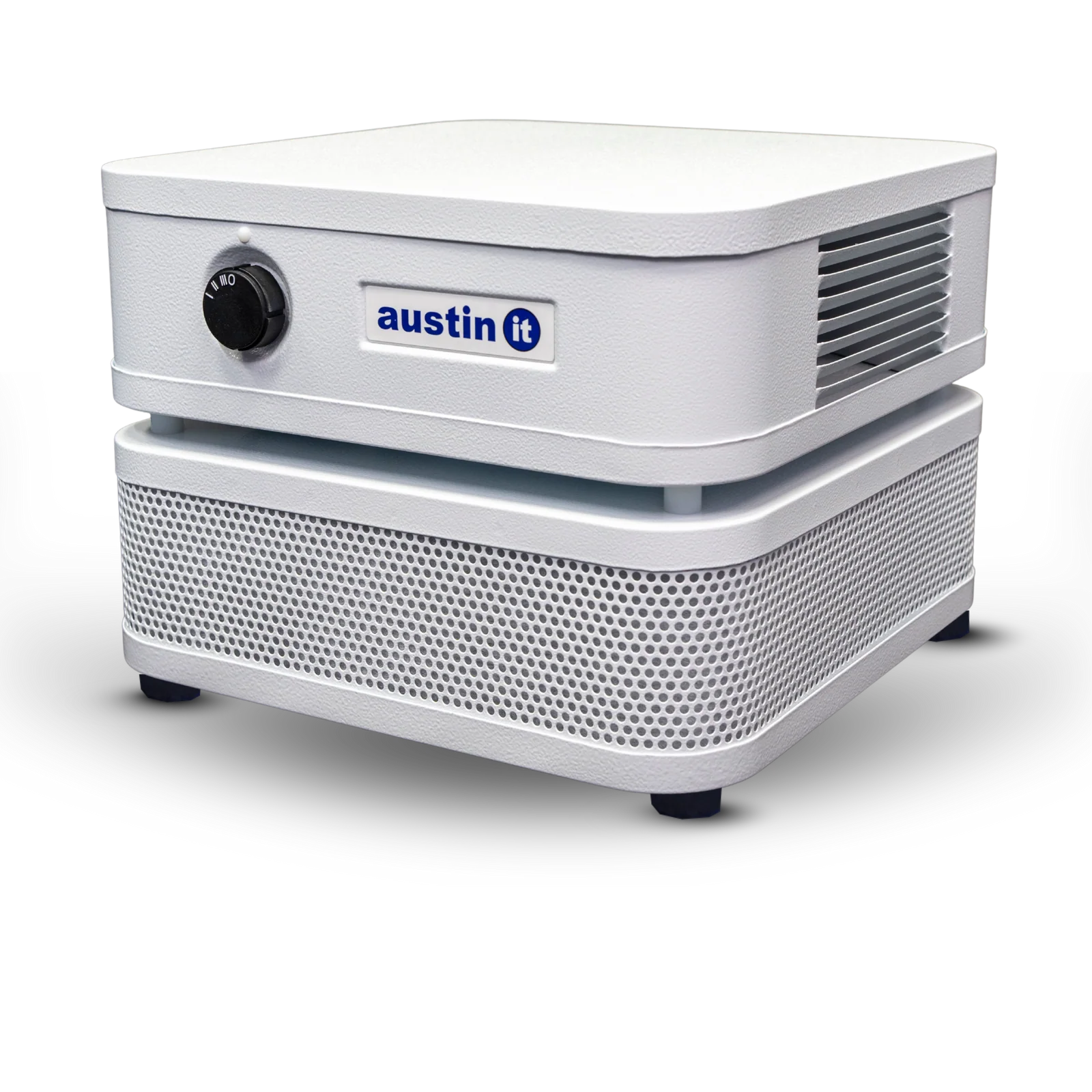 A white Austin IT portable cooler or air conditioner with a top-mounted control panel, vented sides, and a perforated front grille, shown on a white background.