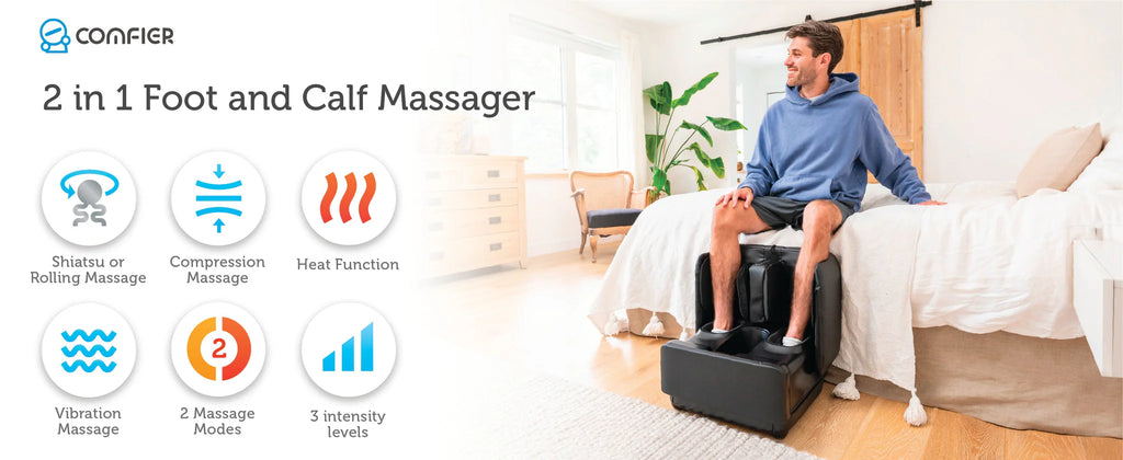 Comfier 2-in-1 Foot & Calf Massager with Heat, Shiatsu, Air Compression & Vibration | Heated Ottoman Foot Rest by Skinthetik™