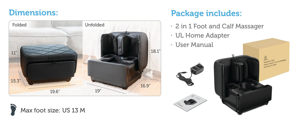 Comfier 2-in-1 Foot & Calf Massager with Heat, Shiatsu, Air Compression & Vibration | Heated Ottoman Foot Rest by Skinthetik™