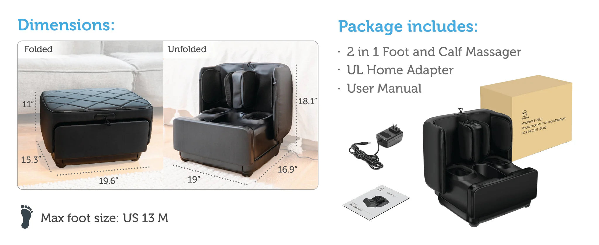 Comfier 2-in-1 Foot & Calf Massager with Heat, Shiatsu, Air Compression & Vibration | Heated Ottoman Foot Rest by Skinthetik™