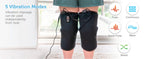 Person using a vibration massage device on their leg with mode options displayed.