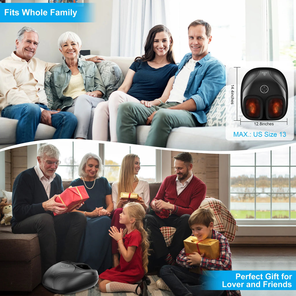 Family sitting together with a product inset, labeled 'Fits Whole Family' and 'Perfect Gift for Lover and Friends'.