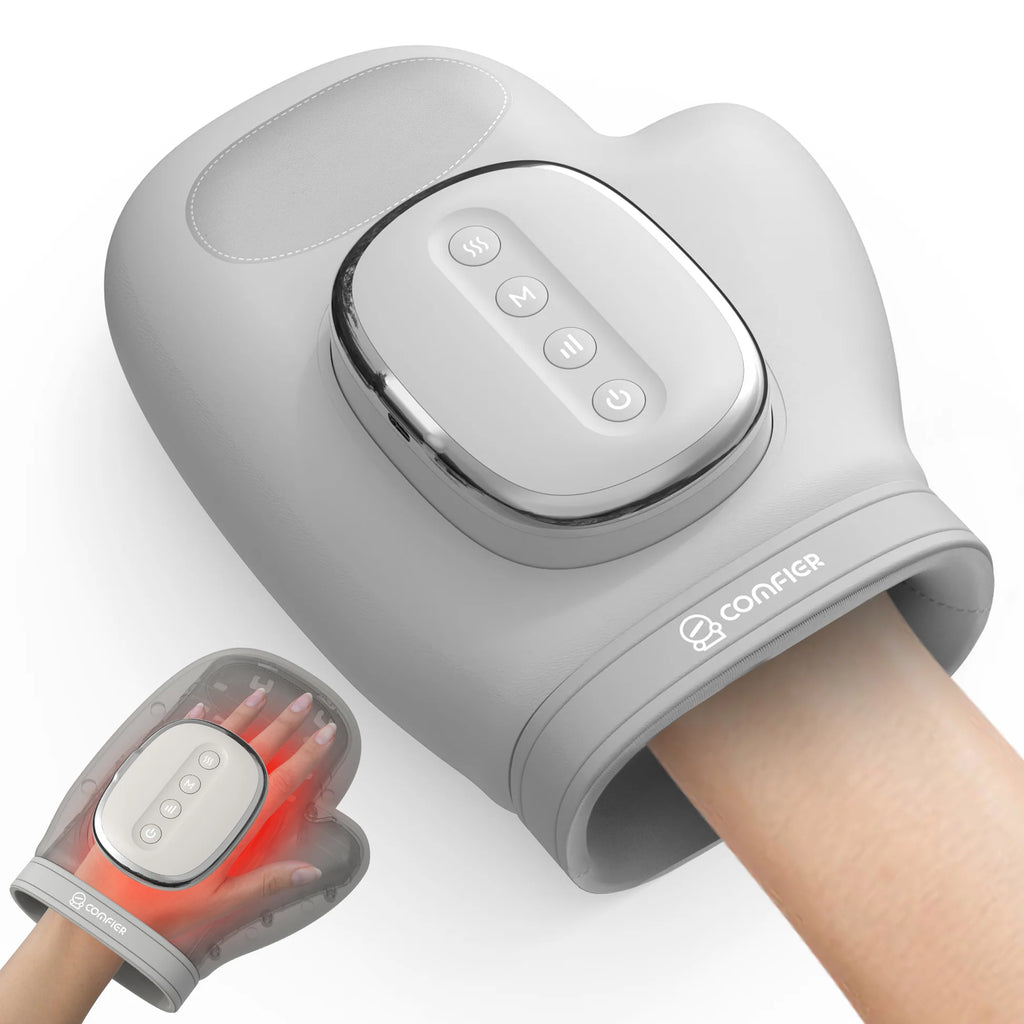Gray massage glove with control panel on a white background