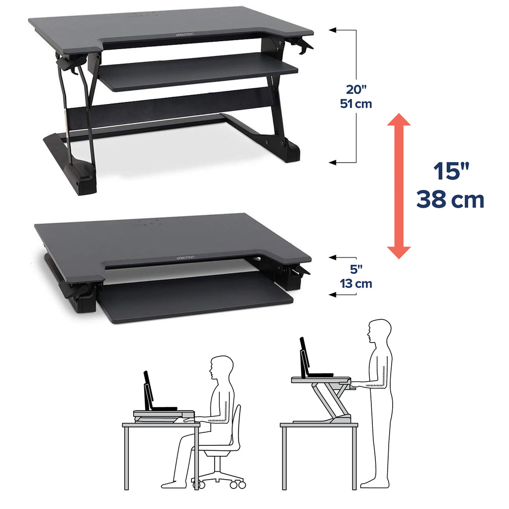Ergotron WorkFit-TL Standing Desk Workstation – Height Adjustable Sit-Stand Desk Converter with Black Frame & Grey Surface