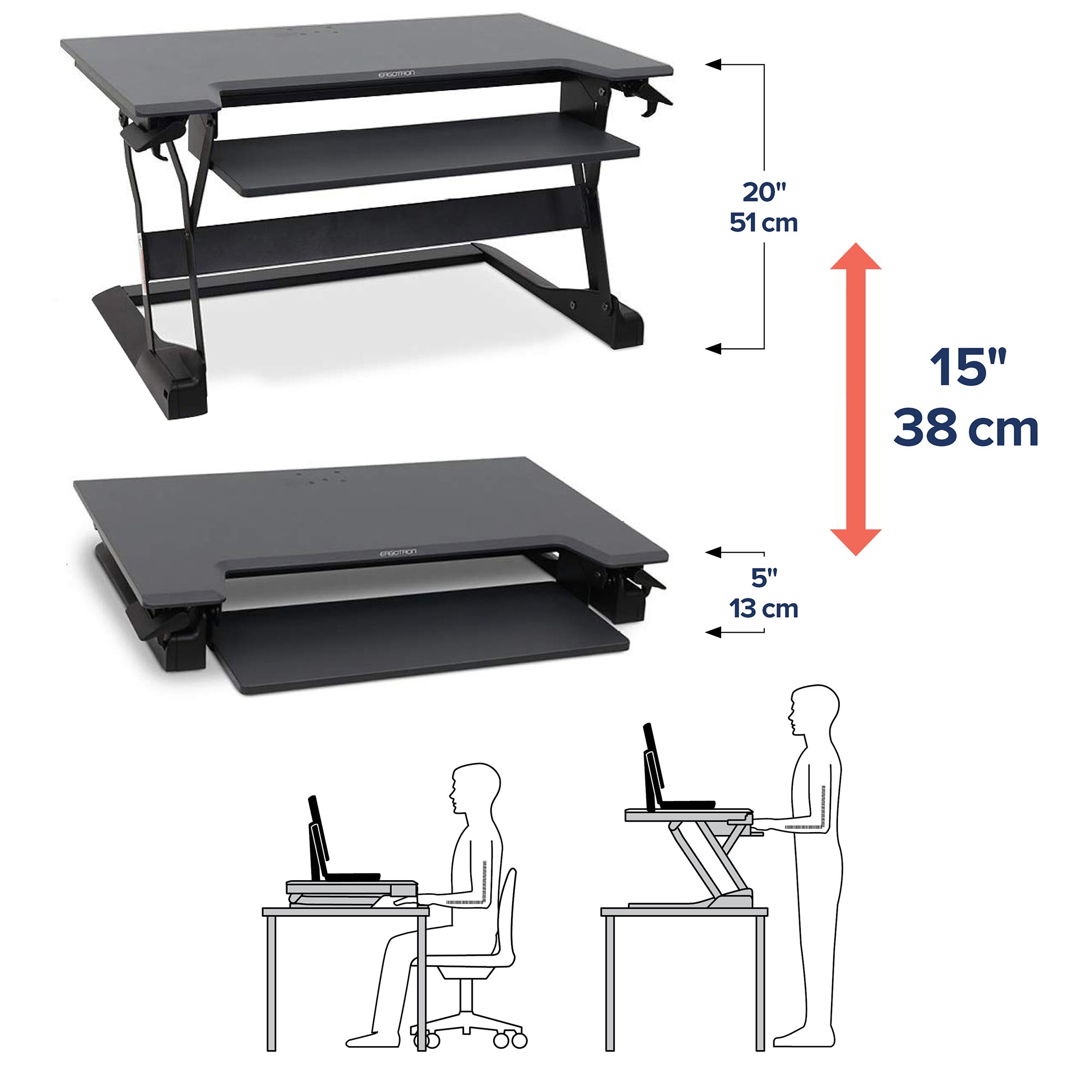 Ergotron WorkFit-TL Standing Desk Workstation – Height Adjustable Sit-Stand Desk Converter with Black Frame & Grey Surface