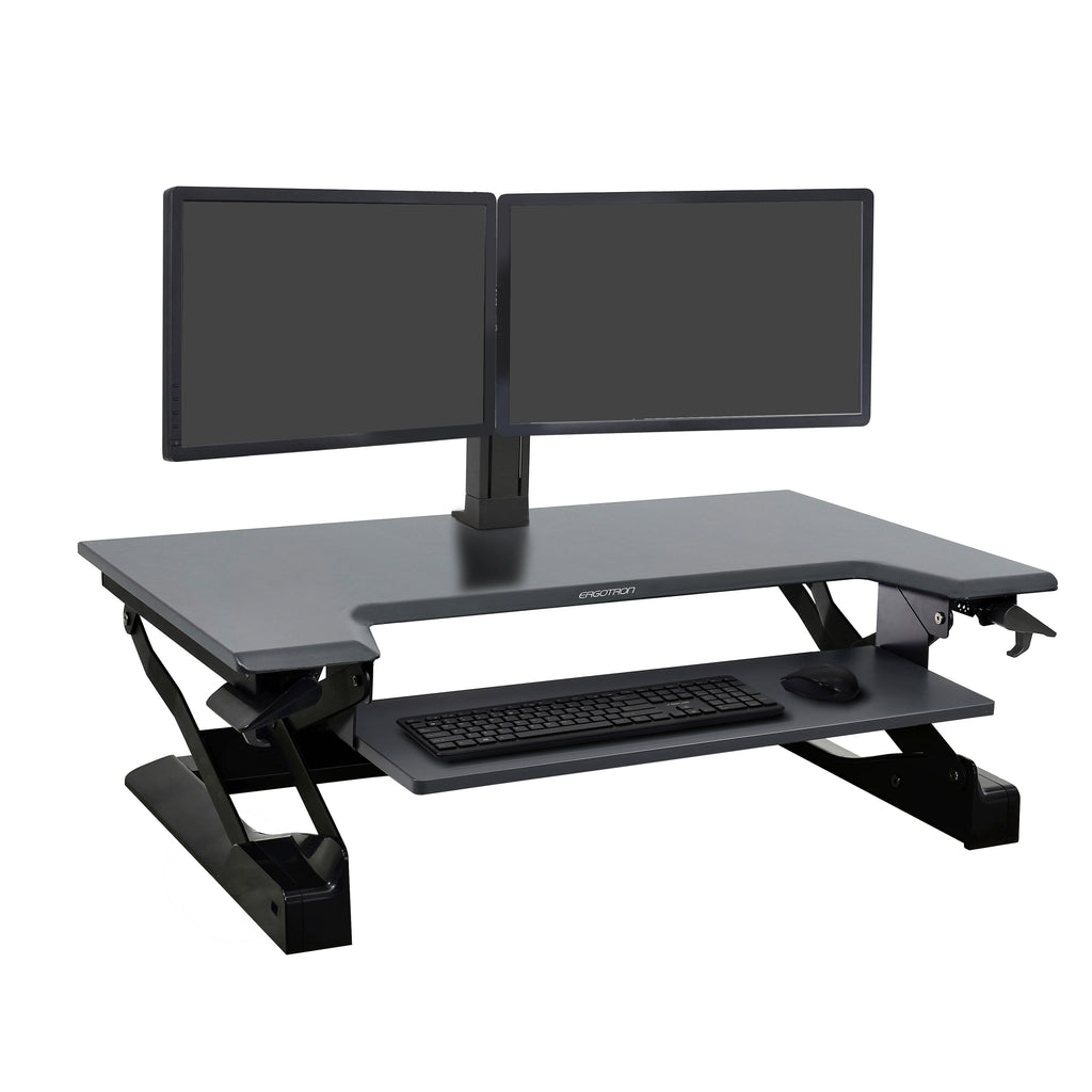 Ergotron WorkFit-TL Standing Desk Workstation – Height Adjustable Sit-Stand Desk Converter with Black Frame & Grey Surface