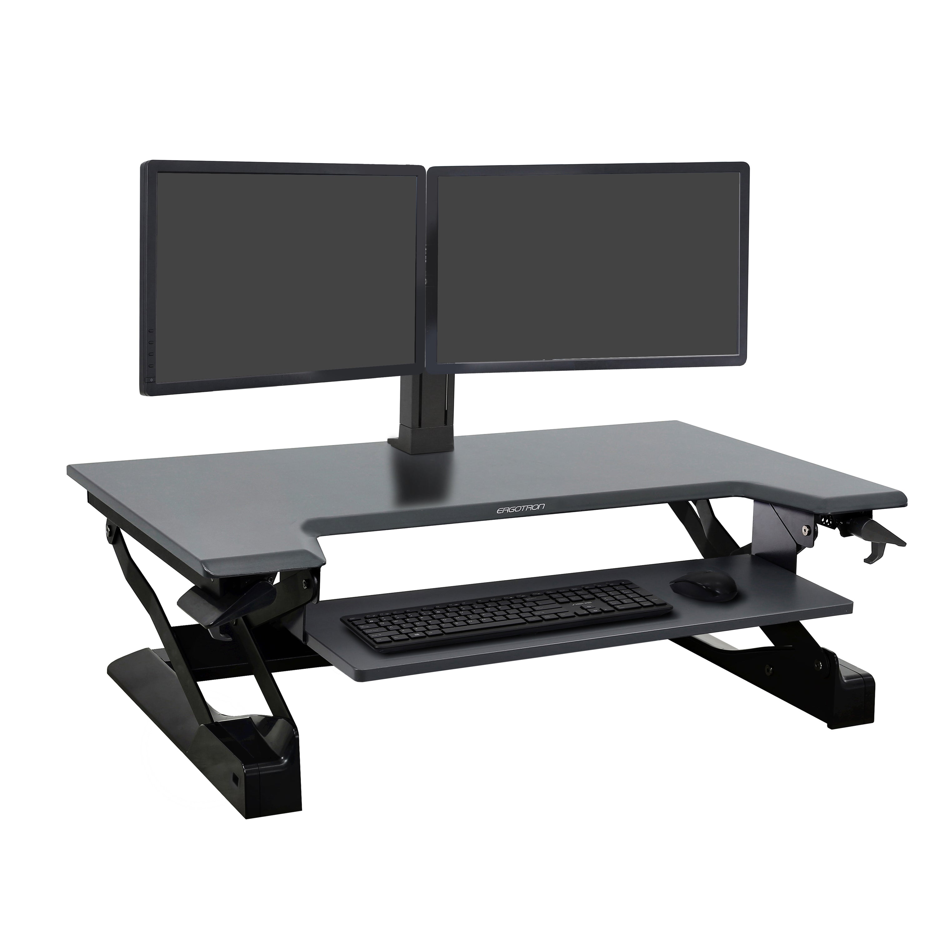 Ergotron WorkFit-TL Standing Desk Workstation – Height Adjustable Sit-Stand Desk Converter with Black Frame & Grey Surface