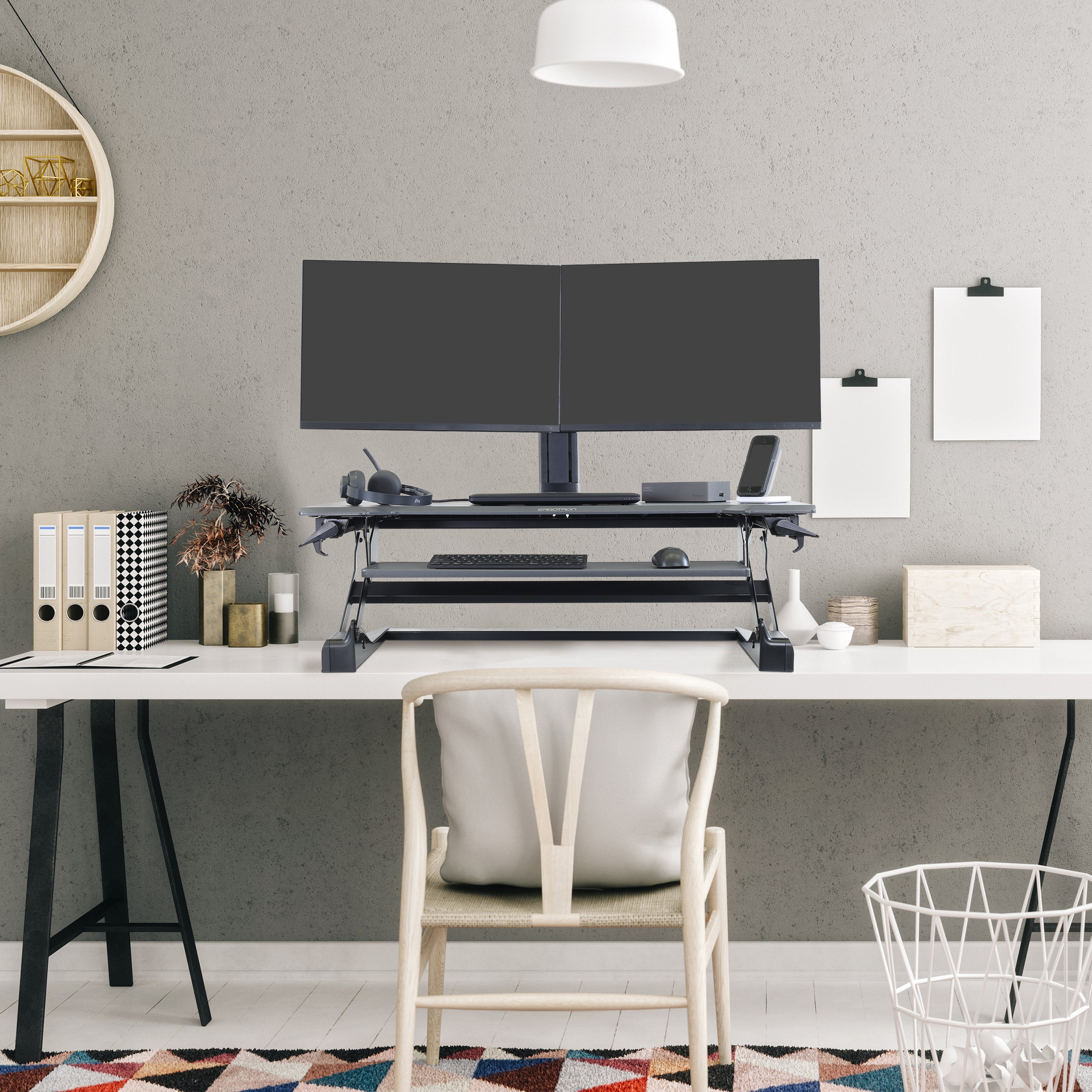 Ergotron WorkFit-TL Standing Desk Workstation – Height Adjustable Sit-Stand Desk Converter with Black Frame & Grey Surface