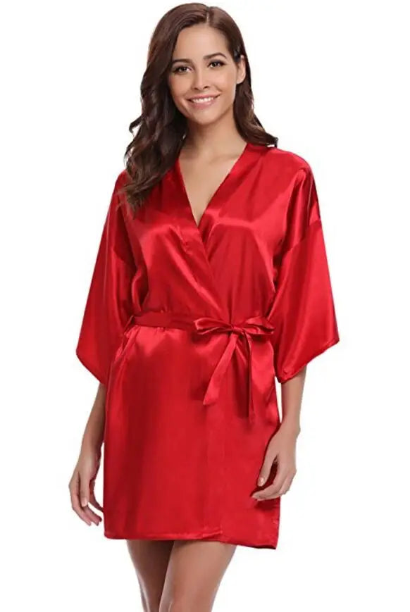 Skinthetik™ Luxury Satin Kimono Robe for Women – Silky Soft Bridesmaid, Bridal & Spa Bathrobe | Lightweight Faux Silk Dressing Gown