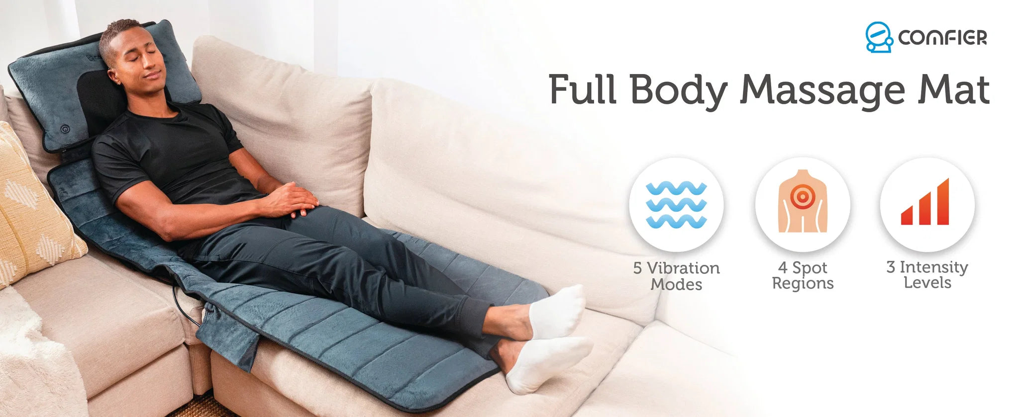Comfier Heated Massage Pad with Movable Shiatsu Neck Massage Pillow | Full Body Vibration Massage Mat with Heat