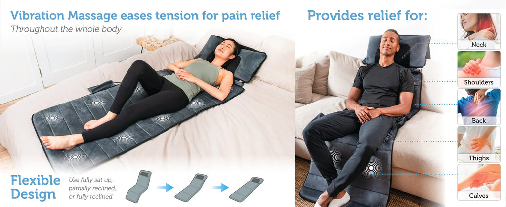 Comfier Heated Massage Pad with Movable Shiatsu Neck Massage Pillow | Full Body Vibration Massage Mat with Heat