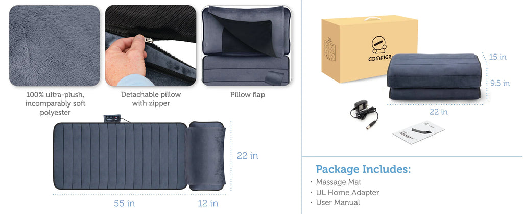 Comfier Heated Massage Pad with Movable Shiatsu Neck Massage Pillow | Full Body Vibration Massage Mat with Heat