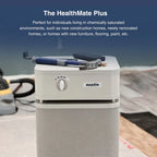 Air purifier labeled 'HealthMate Plus' by Austin on a construction site.
