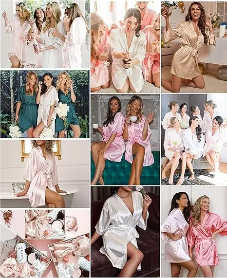 Skinthetik™ Luxury Satin Kimono Robe for Women – Silky Soft Bridesmaid, Bridal & Spa Bathrobe | Lightweight Faux Silk Dressing Gown