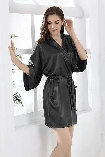 Skinthetik™ Luxury Satin Kimono Robe for Women – Silky Soft Bridesmaid, Bridal & Spa Bathrobe | Lightweight Faux Silk Dressing Gown