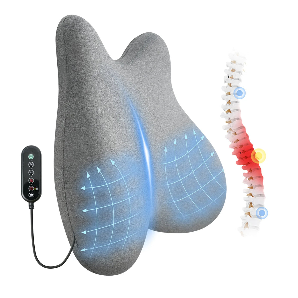 CILI Heated Lumbar Support Pillow with Memory Foam & Vibration Massage | Ergonomic Back Support Cushion for Office & Car by Skinthetik™