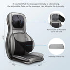 Massage chair with adjustable flaps on a light blue background