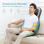 Man using a massage chair with compression massage technology on a white background