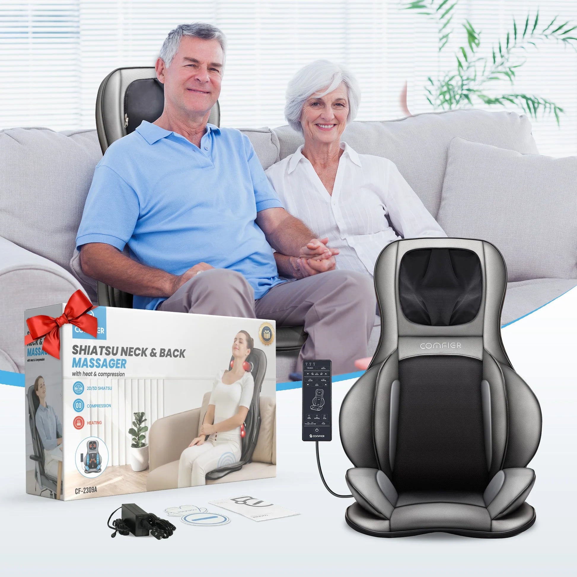 Comfier Neck & Back Massager with Heat, Air Compression & 2D/3D Shiatsu Massage | Full Body Massage Seat Cushion by Skinthetik™