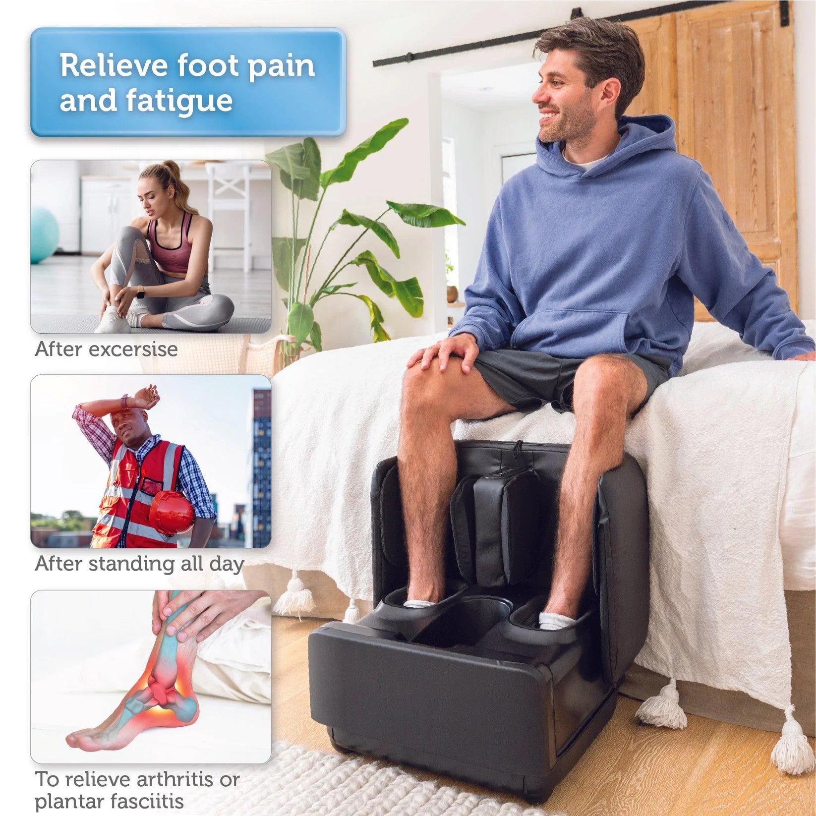 Comfier 2-in-1 Foot & Calf Massager with Heat, Shiatsu, Air Compression & Vibration | Heated Ottoman Foot Rest by Skinthetik™