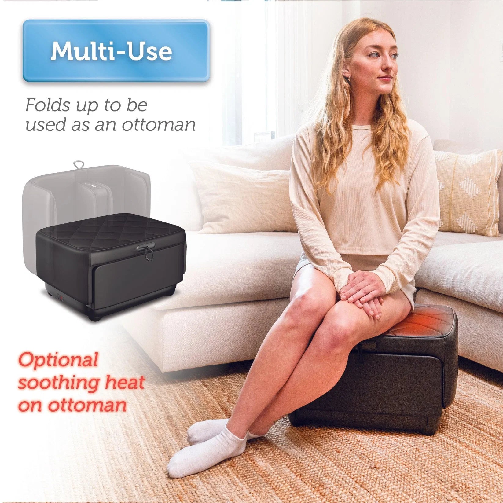 Comfier 2-in-1 Foot & Calf Massager with Heat, Shiatsu, Air Compression & Vibration | Heated Ottoman Foot Rest by Skinthetik™