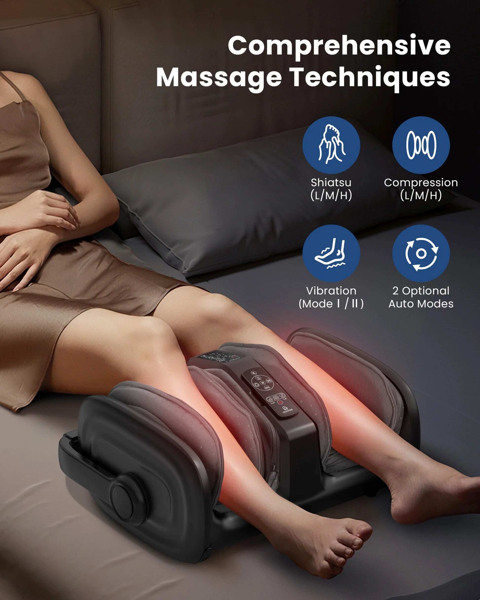 Comfier Foot & Calf Massager with Heat & Shiatsu | Remote Control Massage Machine by Skinthetik™