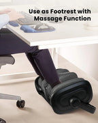 Person using a footrest with massage function at a desk