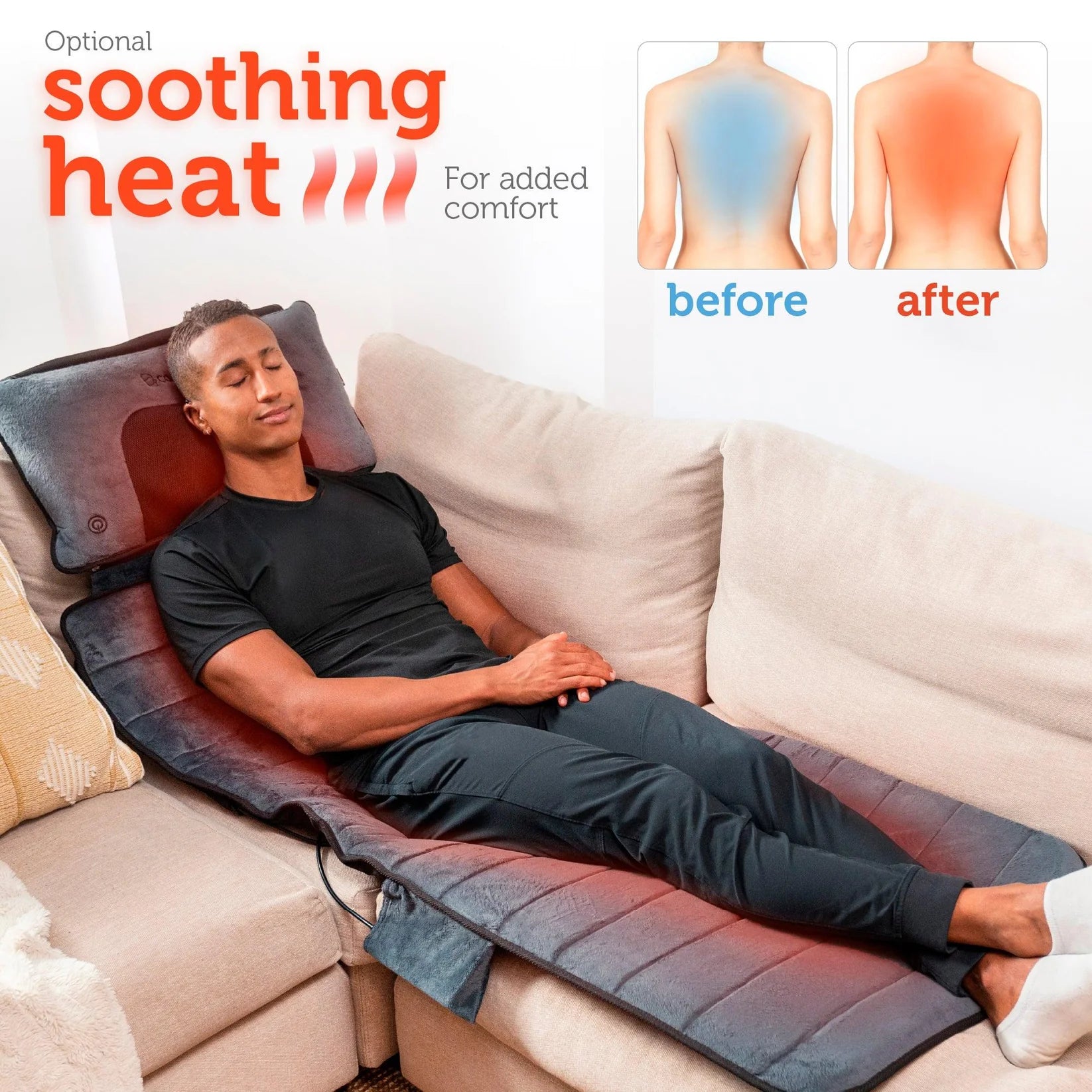 Comfier Heated Massage Pad with Movable Shiatsu Neck Massage Pillow | Full Body Vibration Massage Mat with Heat