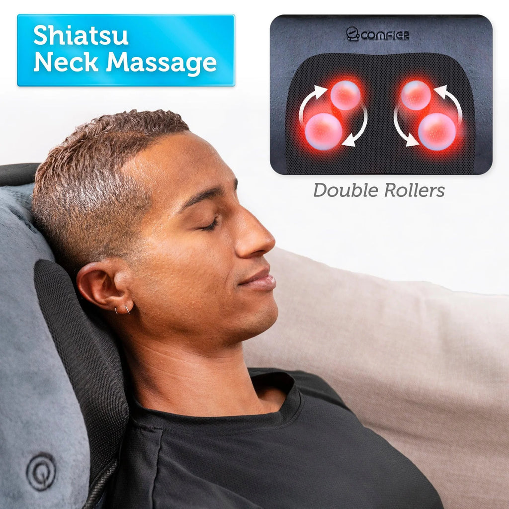 Comfier Heated Massage Pad with Movable Shiatsu Neck Massage Pillow | Full Body Vibration Massage Mat with Heat