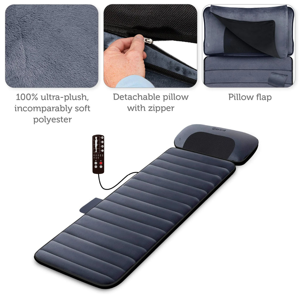 Comfier Heated Massage Pad with Movable Shiatsu Neck Massage Pillow | Full Body Vibration Massage Mat with Heat