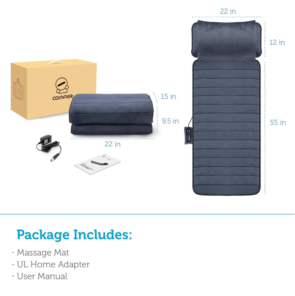 Comfier Heated Massage Pad with Movable Shiatsu Neck Massage Pillow | Full Body Vibration Massage Mat with Heat