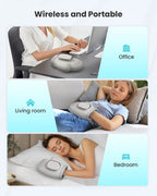 Portable pillow used in various settings including office, living room, and bedroom.
