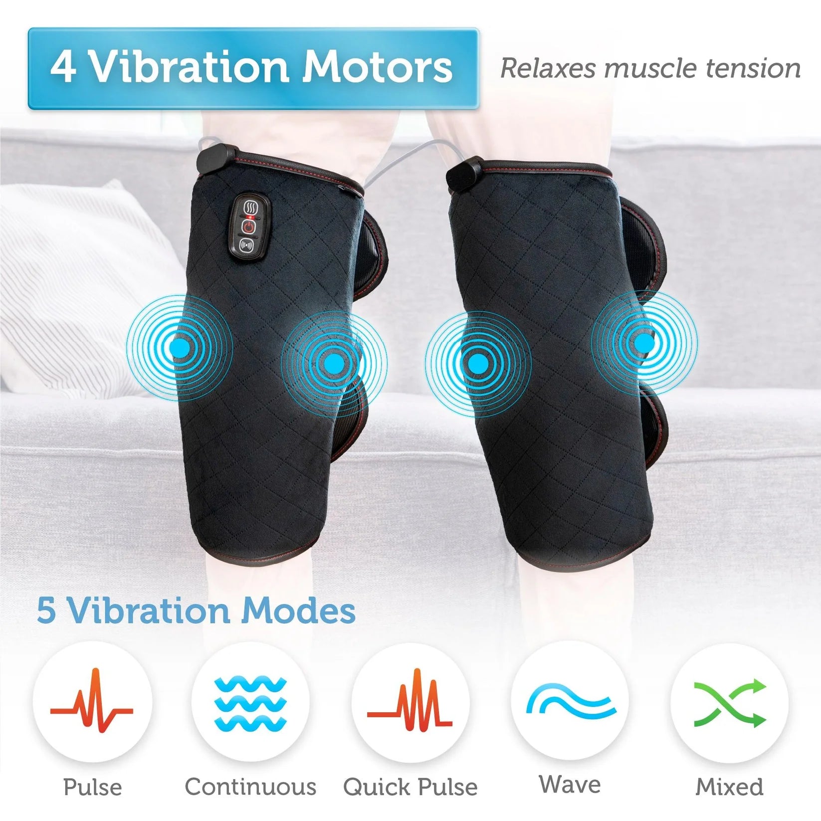 Knee massager with vibration motors on a white background