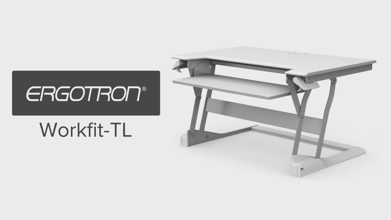Ergotron WorkFit-TL Standing Desk Workstation – Height Adjustable Sit-Stand Desk Converter with Black Frame & Grey Surface