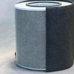 Air filter with black exterior and white interior on a light gray background